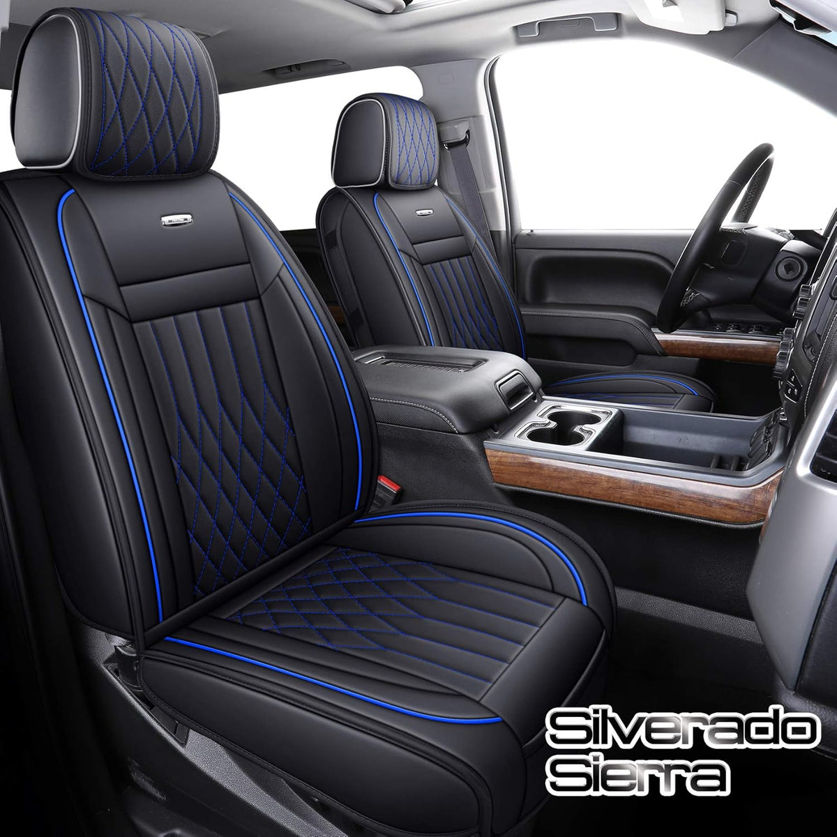 Black and White Waterproof Faux Leather Car Seat Covers Front Pair V305