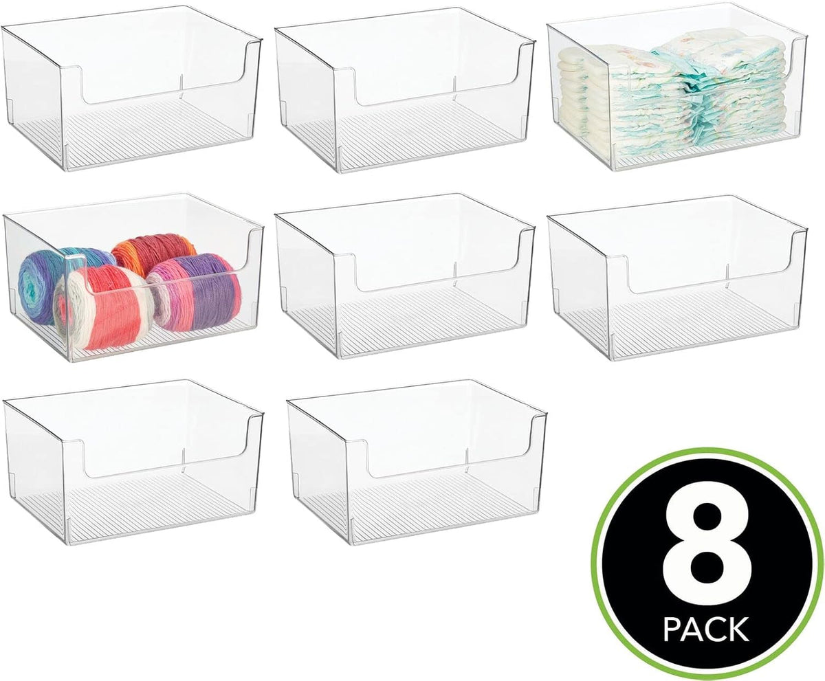 Clear Stackable Plastic Open Front Storage Organizer Bin Basket, 8 Pack N480