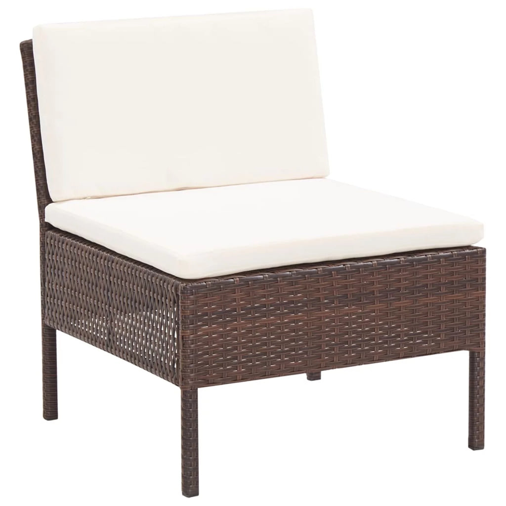 6 Piece White Cushioned Brown Poly Rattan Patio Sectional Set P87995