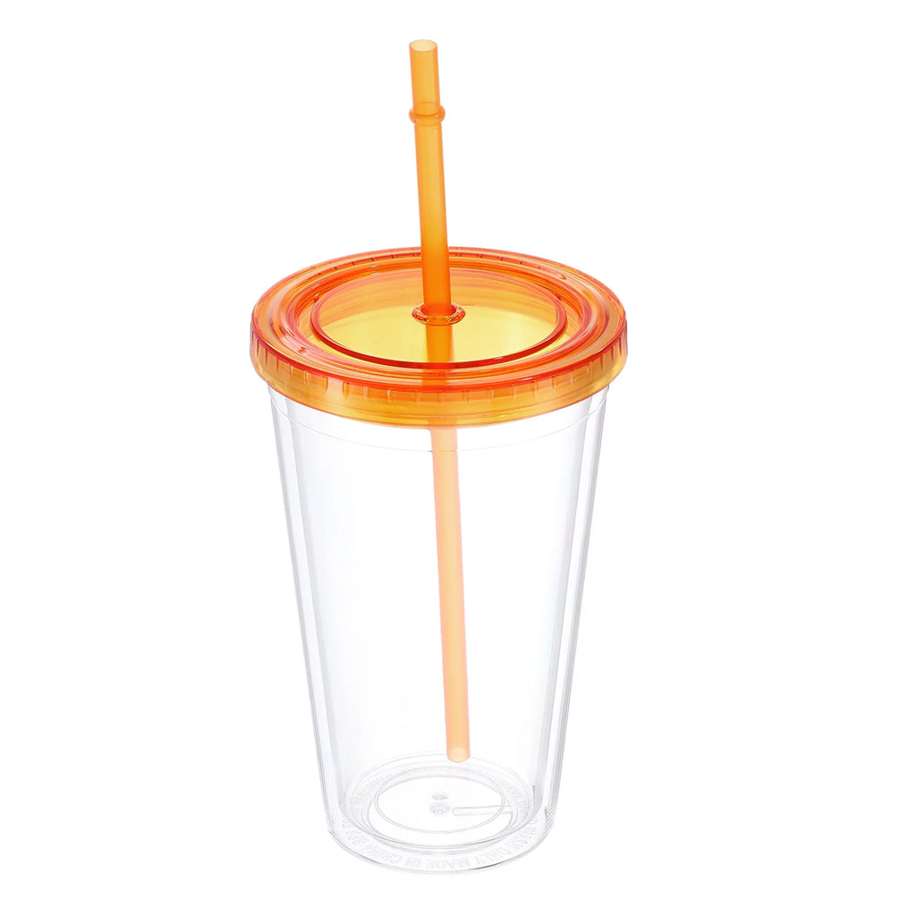 Acrylic Tumbler with Lid and Straw, 16 Oz Clear N862842