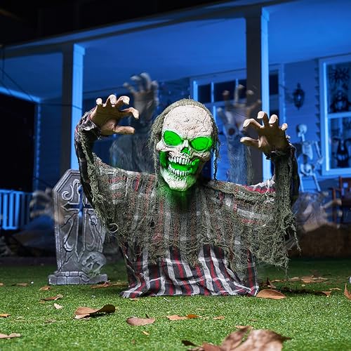 Animated Zombie Groundbreaker Skeleton Prop with Moving Arms & Green Light S377