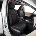 Waterproof Leather Car Seat Covers Full Set Black with Red Piping D538