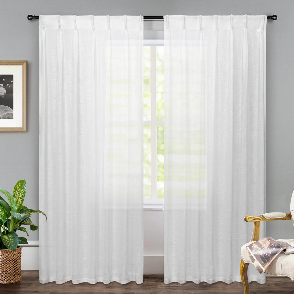 White Pinch Pleat Sheer Curtains 2 Panels 52" x 96" Y9612