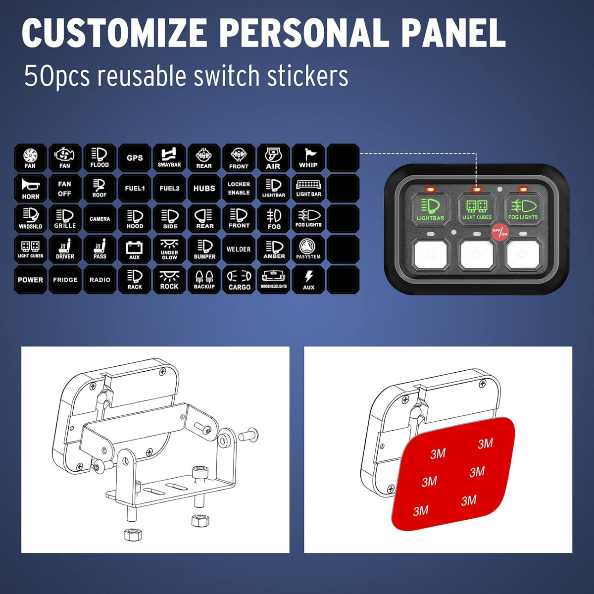 6 Gang Switch Panel 12V Circuit Control Box with Harness Label Sticker L992651