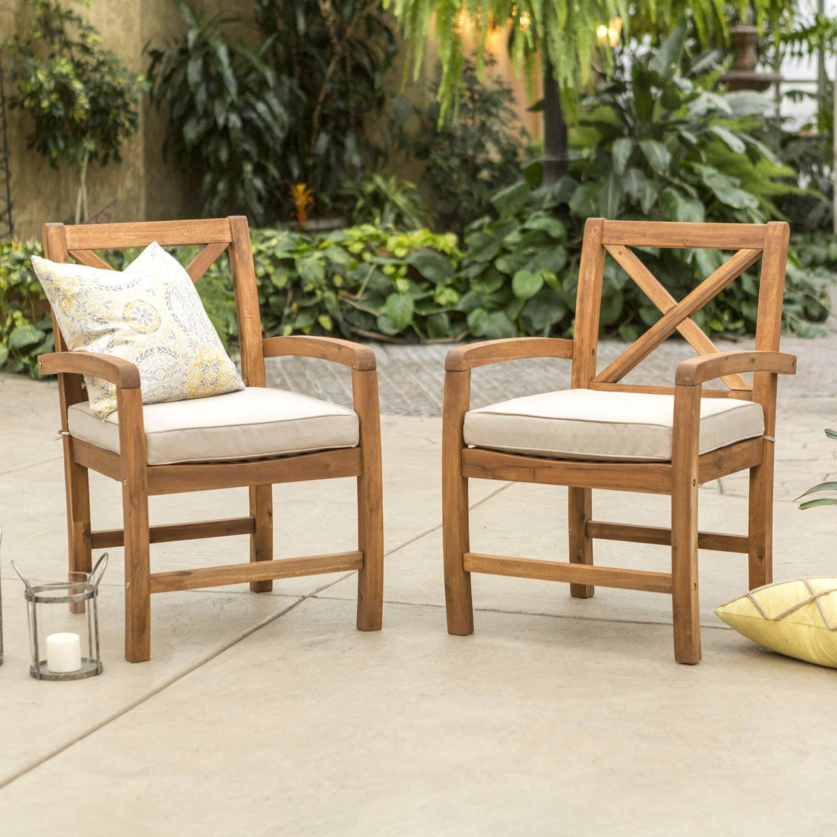Brown Acacia Wood Patio Chairs with Side Table H3605
