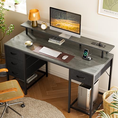 47 inch Computer Desk with 4 Drawers, LED Lights & Power Outlets, Black U704662