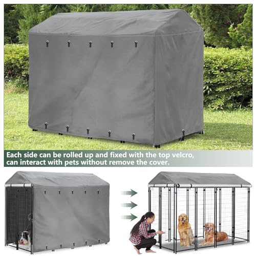 Black Waterproof Outdoor Dog Kennel Cover with PVC Window and Mesh N18415