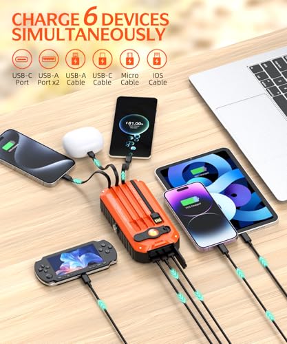 40000mAh Solar Power Bank with 4 Cables and Hand Crank X1780