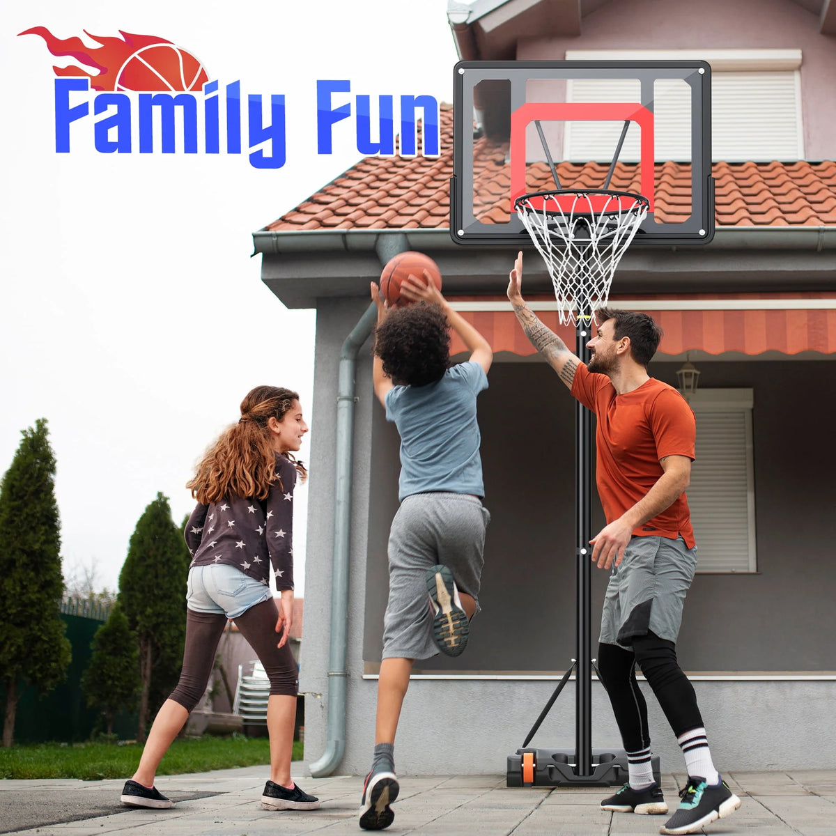 Adjustable Portable Basketball Hoop with 33 Shatterproof Backboard R395