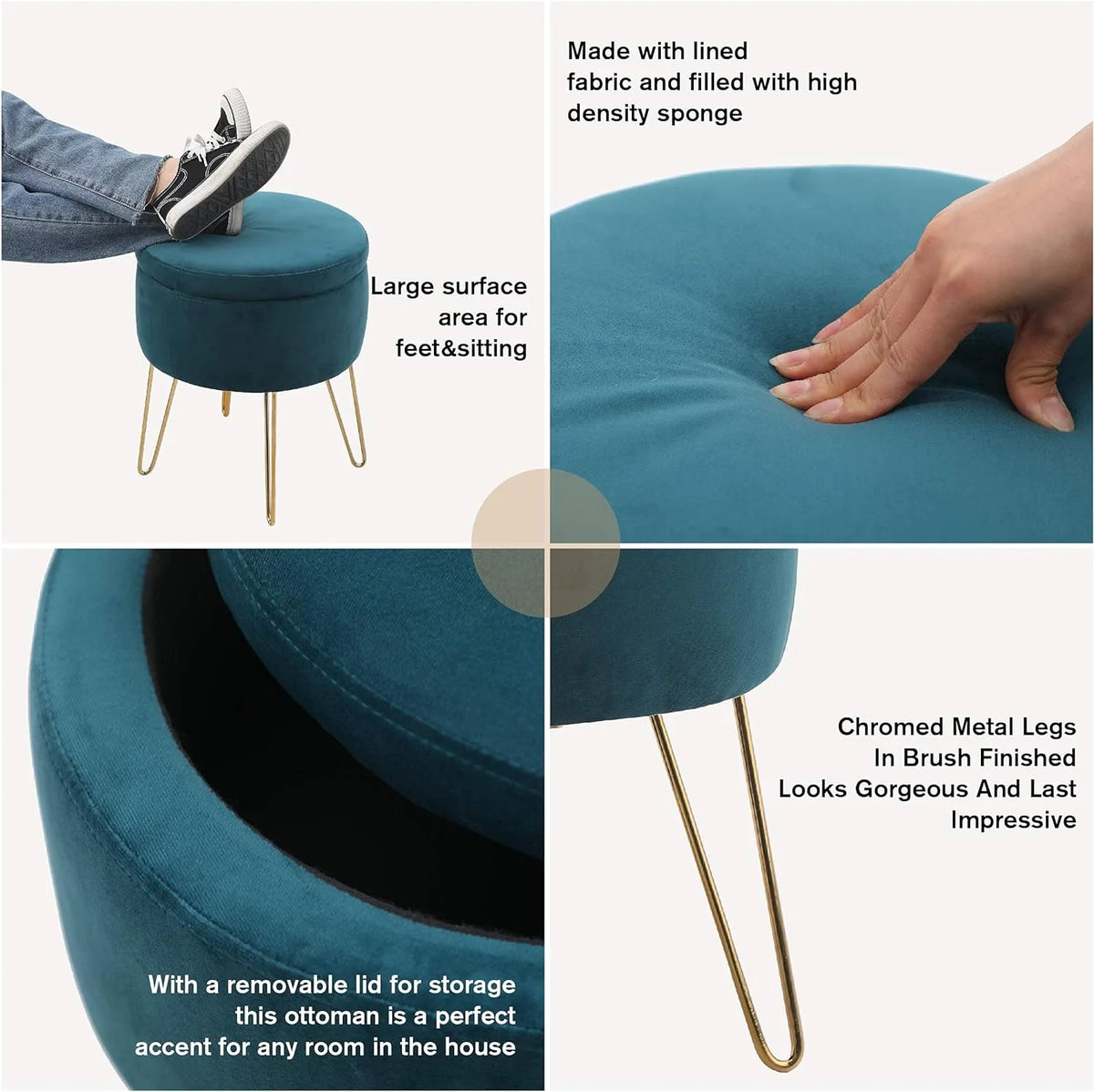 Green Velvet Round Storage Ottoman J961289