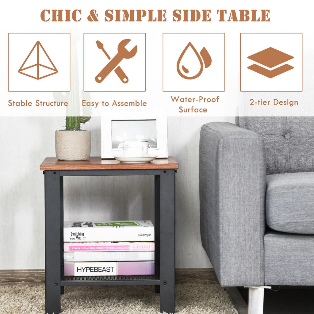 Black 2-Tier Side Table with Storage Shelf V7766