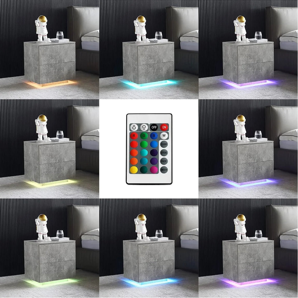 LED Nightstand Bedside Table Set Of 2 with 2 Drawers B67790