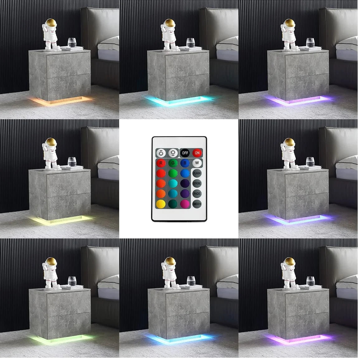LED Nightstand Bedside Table Set Of 2 with 2 Drawers B67790