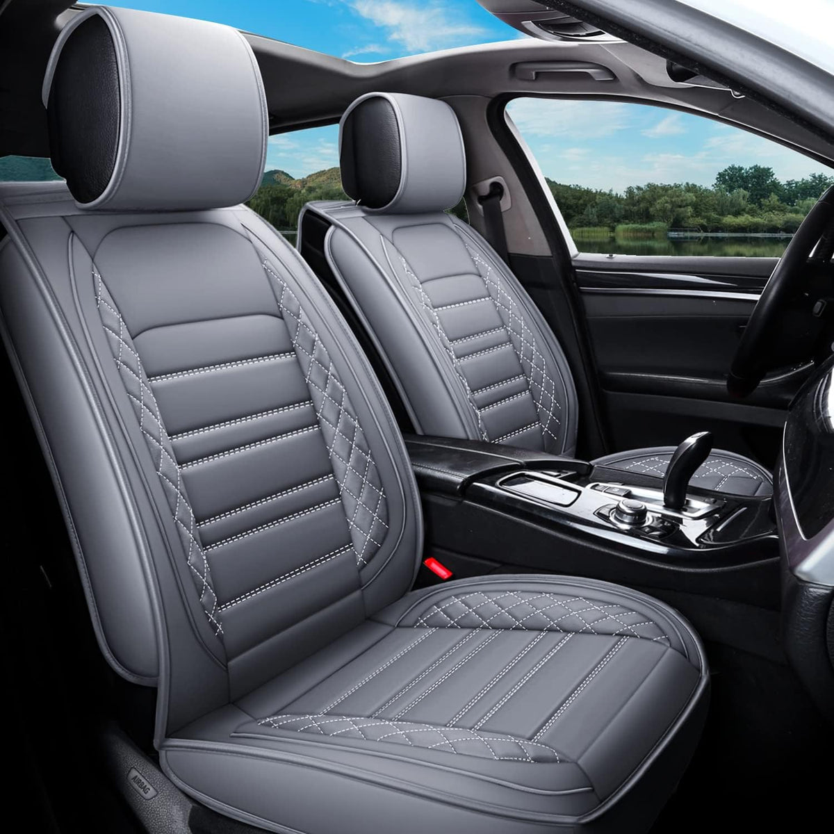 Black Non-Slip Universal Leather Car Seat Covers Full Set A66318