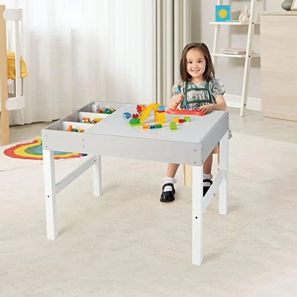 2 in 1 Toddler Wooden Activity Table with Paper Roll White Y602762