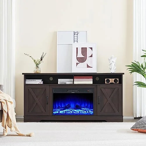 Farmhouse 63" Wood TV Stand with Fireplace M628