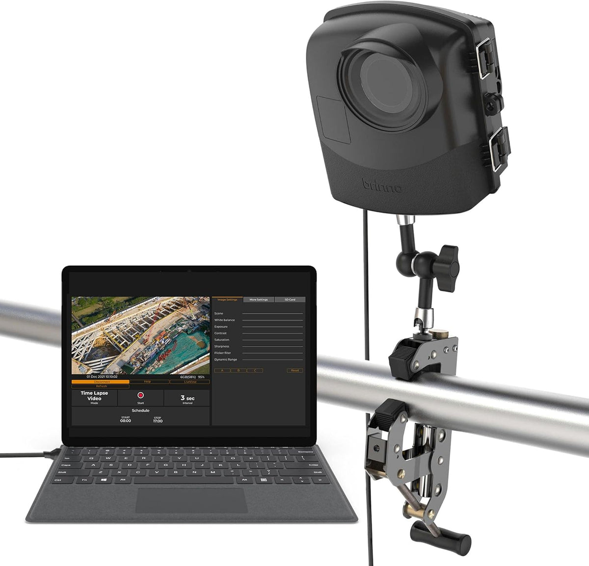 Construction Outdoor Security Time Lapse Camera Trio Bundle Pack with Industrial Clamp and Weather-Resistant Case, 1080P, 1-Year Battery Life H86239