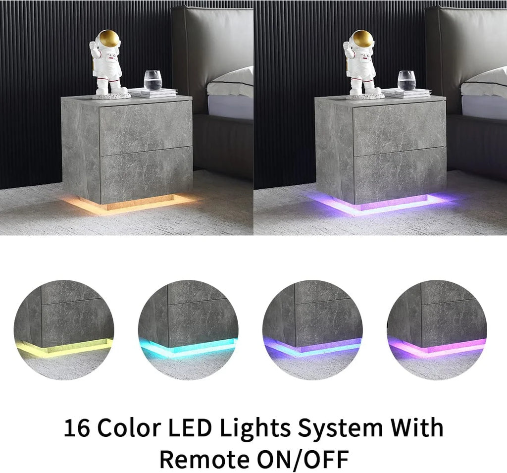 LED Nightstand Bedside Table Set Of 2 with 2 Drawers B67790