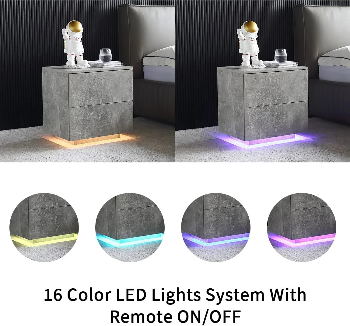 LED Nightstand Bedside Table Set Of 2 with 2 Drawers B67790
