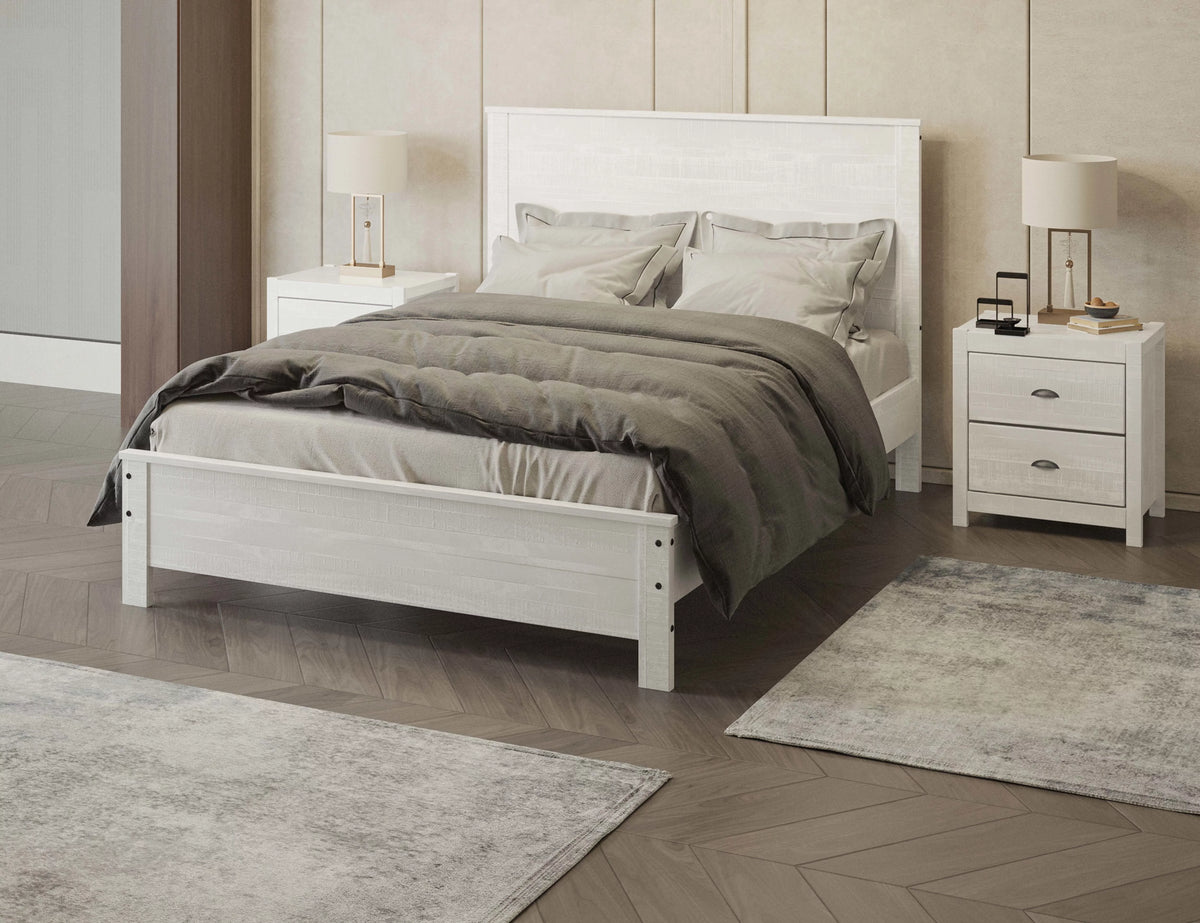 White Solid Wood Full Size Bed Frame Y7019
