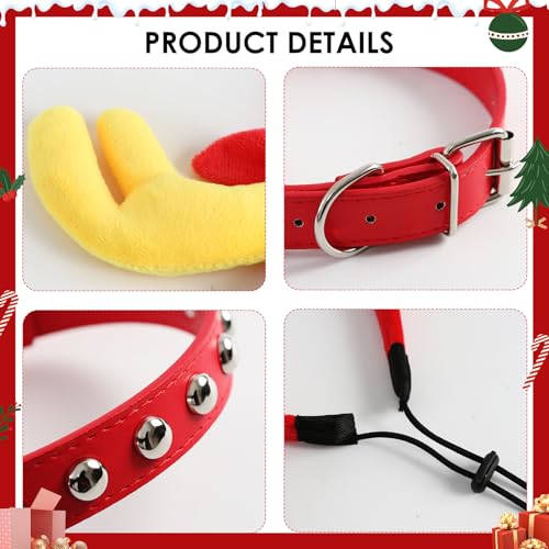 Christmas Deer Antler Dog Costume Reindeer Ears Headband Red Collar T2371