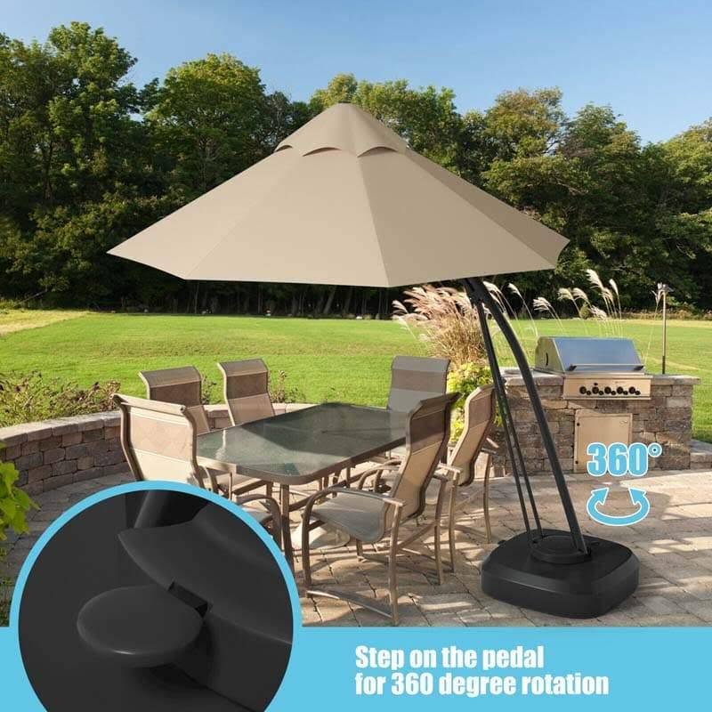 Blue 11 Feet Outdoor Cantilever Hanging Umbrella with Base and Wheels G172279