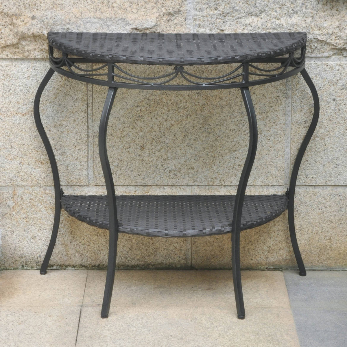 Antique Brown Resin Wicker/Steel Two Tier Half Moon Wall Table N7643