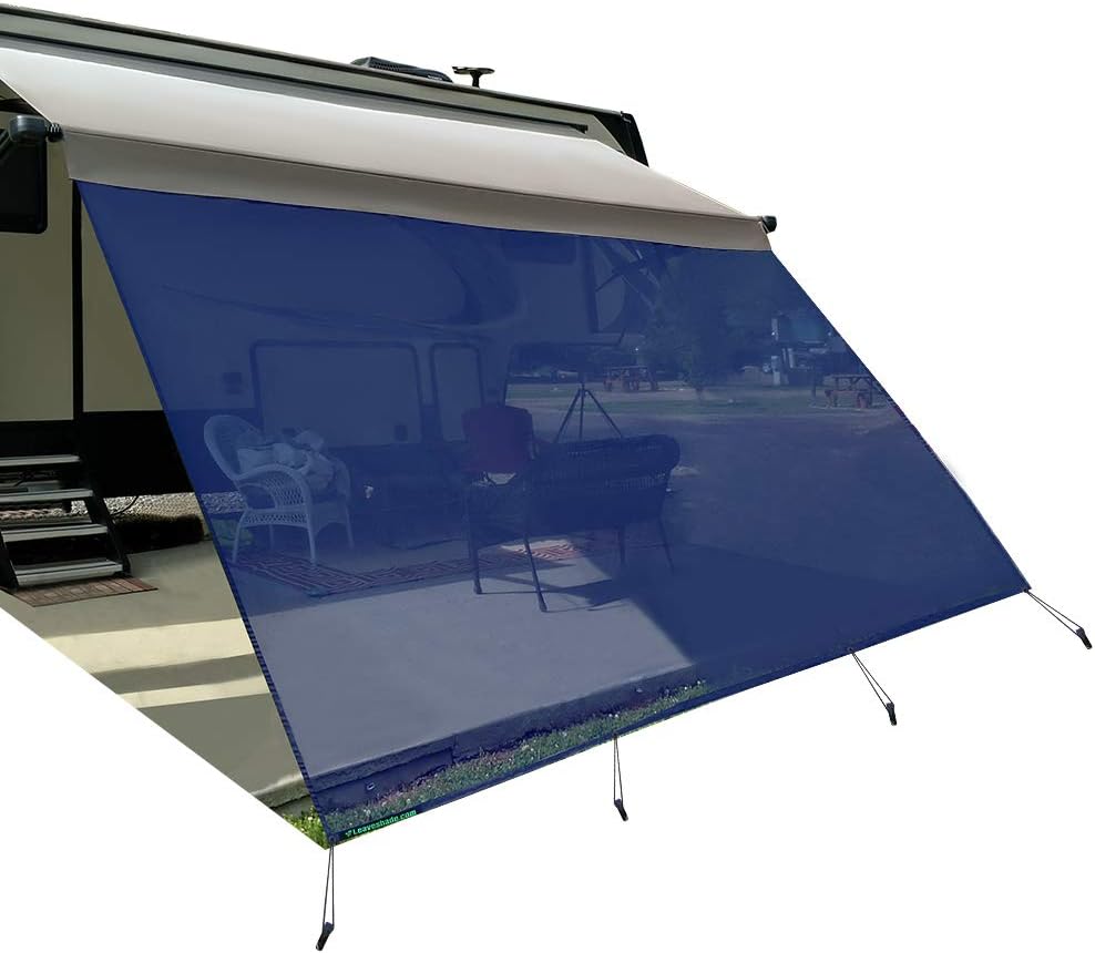 RV Awning Shade Screen 7'X13'3'' Blue Sunshade Camping Trailer UV Sun Blocker Complete Kits E6287