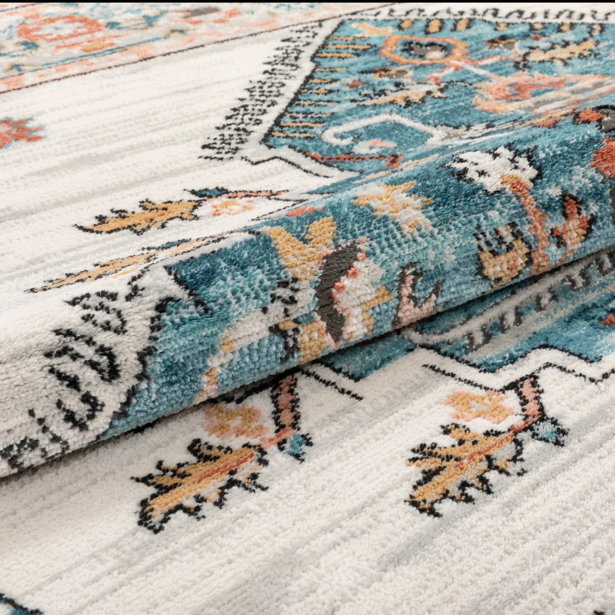 Blue Ivory Vintage Oriental Medallion Area Rug D87686