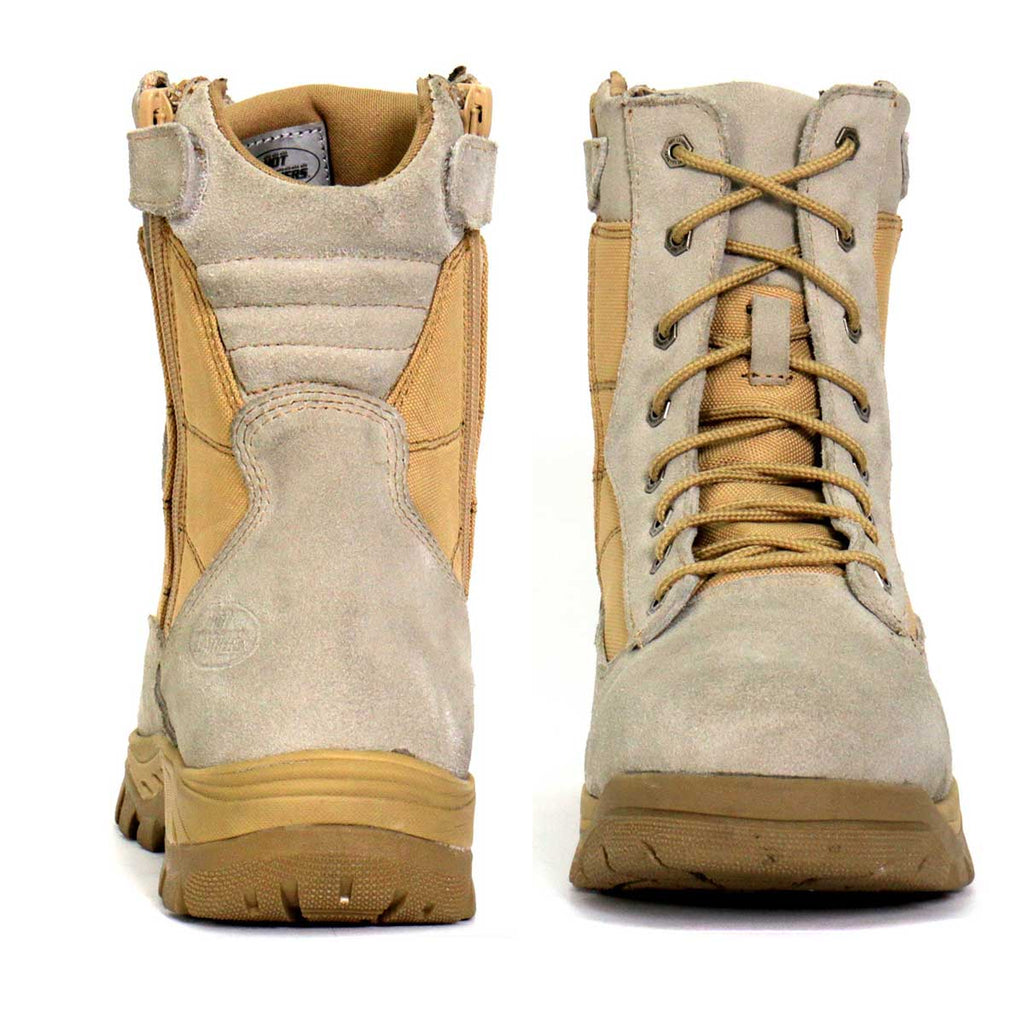 Tan Leather Lace Up Boots with Zippers B4706