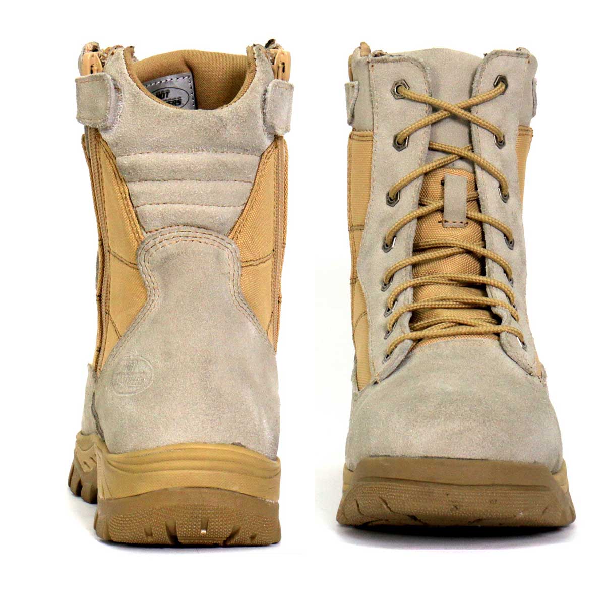 Tan Leather Lace Up Boots with Zippers B4706