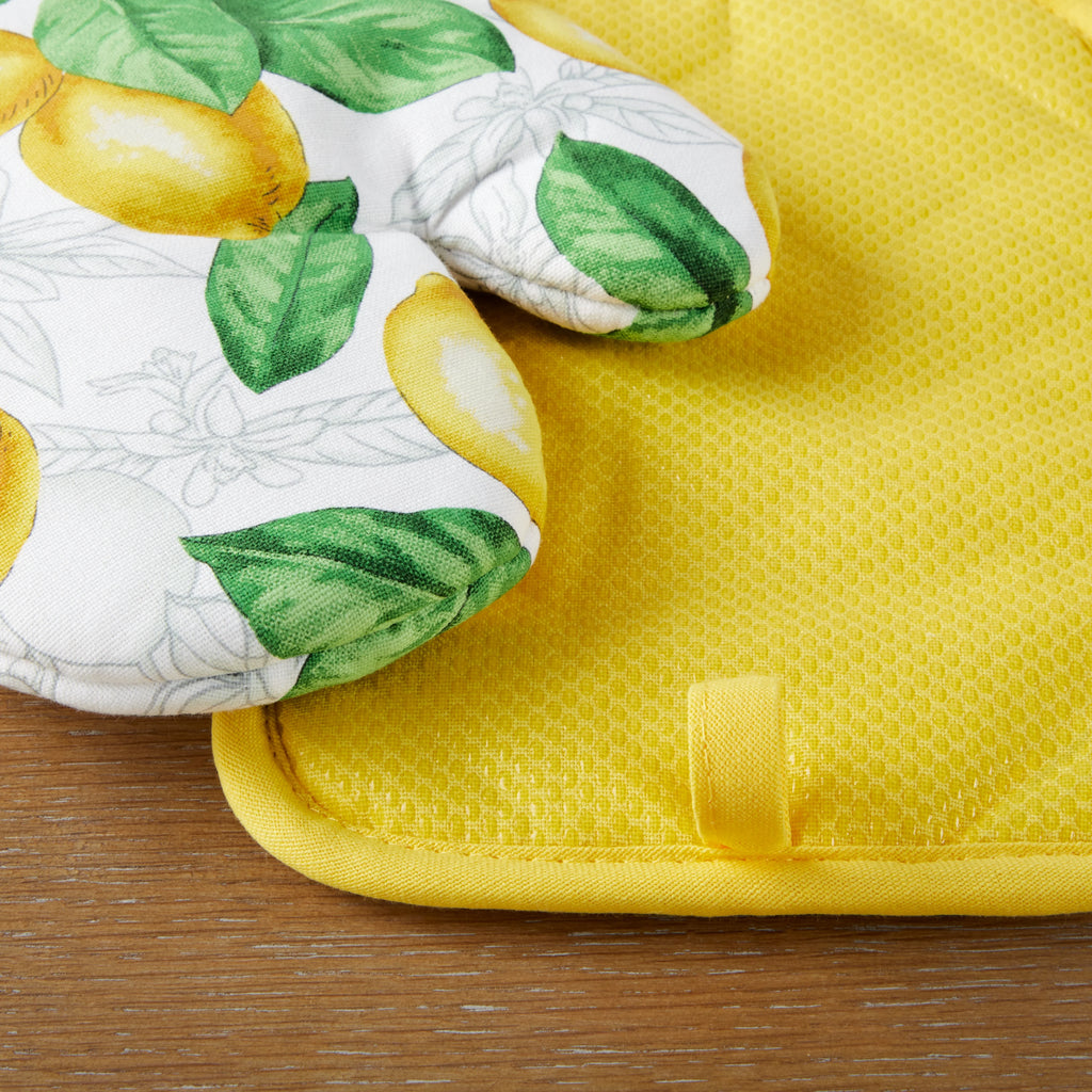 White Yellow Kitchen Towel Oven Mitt Potholder Set 4-Pack M932