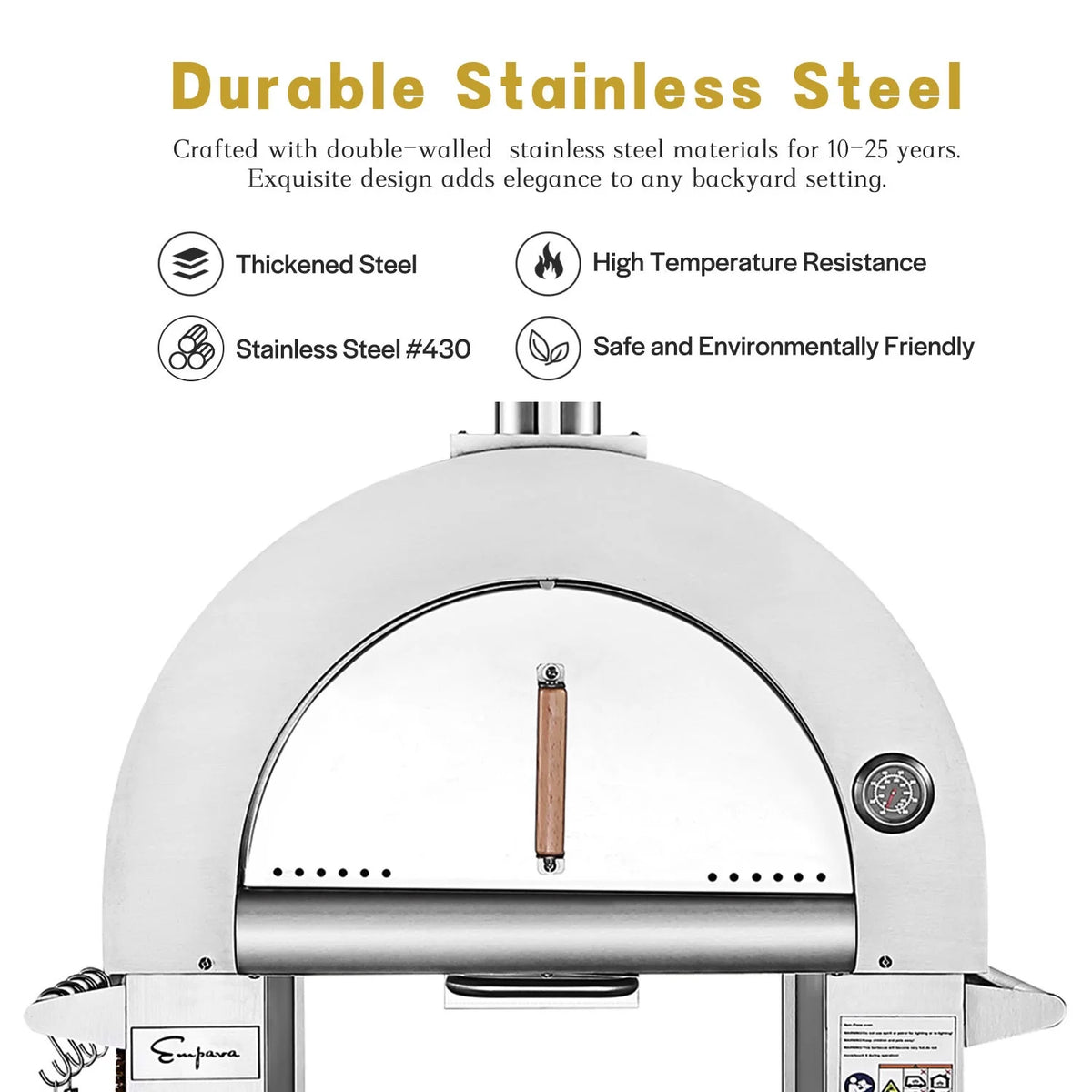 Wood Burning Outdoor Pizza Oven in Stainless Steel S9694