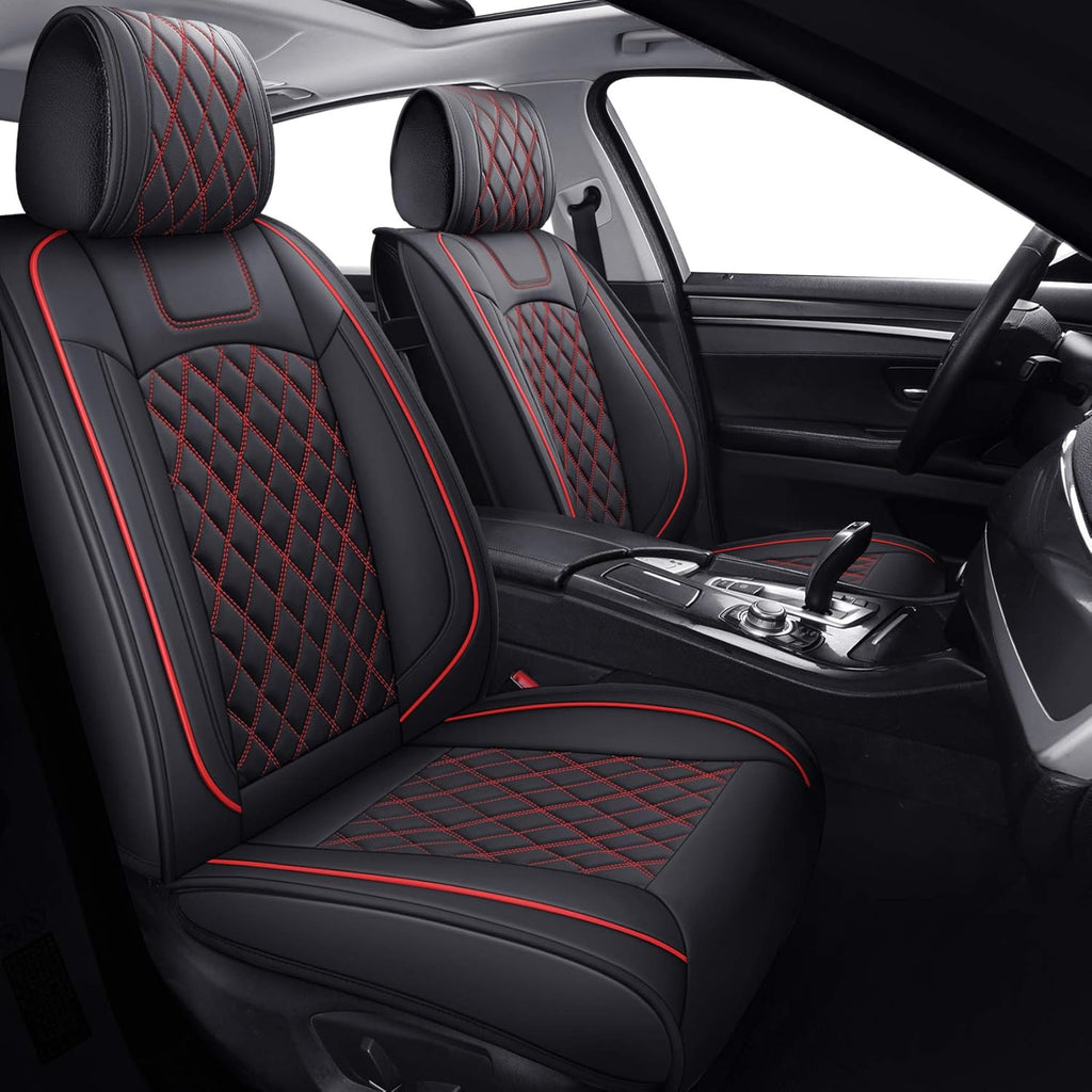 Waterproof Faux Leather Car Seat Covers Full Set Black-Red Z928463