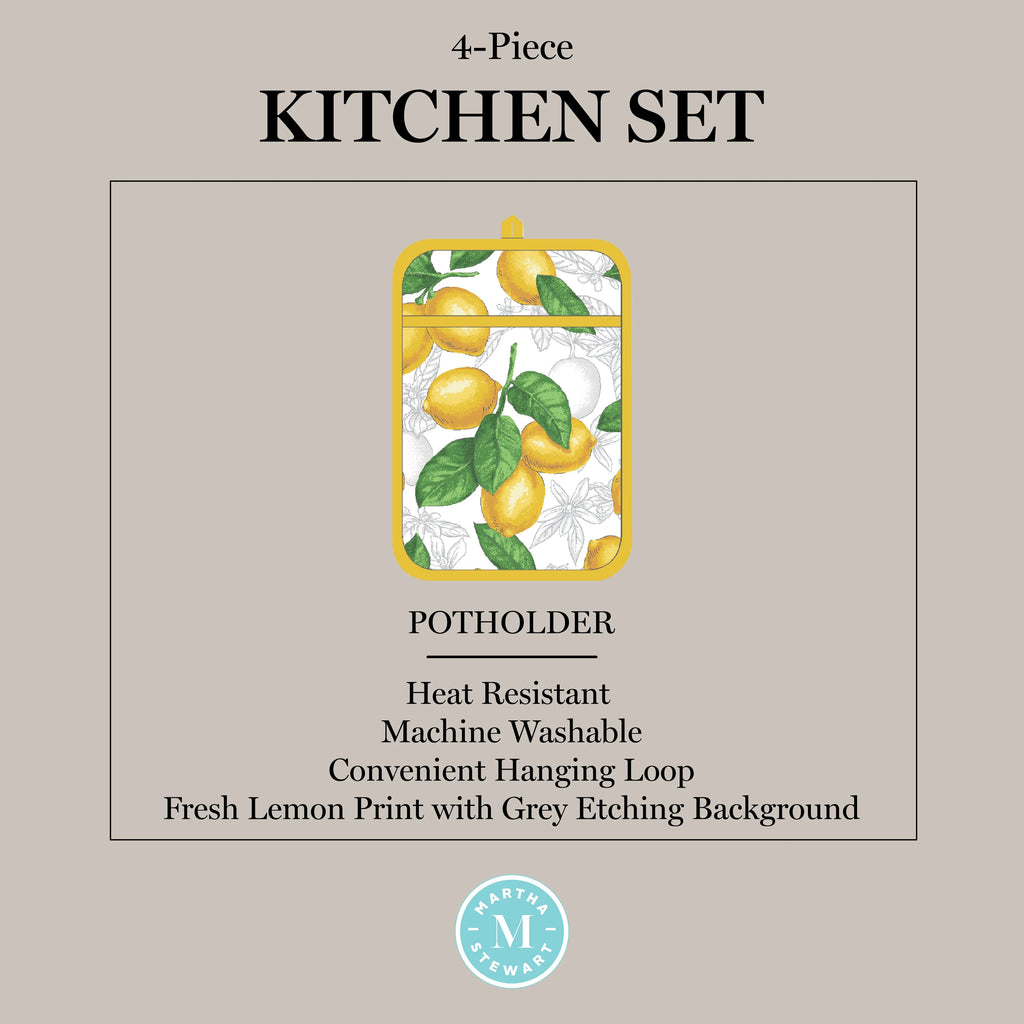 White Yellow Kitchen Towel Oven Mitt Potholder Set 4-Pack M932