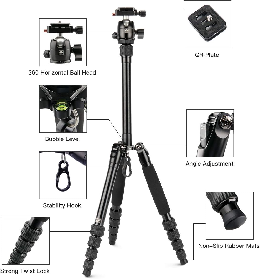 Aluminum Camera Tripod with Ball Head and Quick Release Plate P1544
