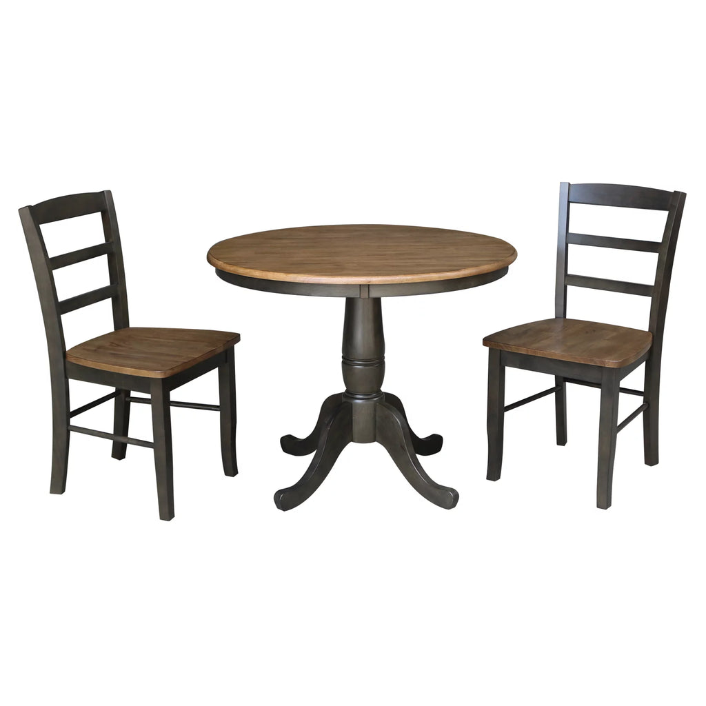3-piece Solid Wood Dining Set with Round Pedestal Table and 2 Ladder Back Chairs X147658