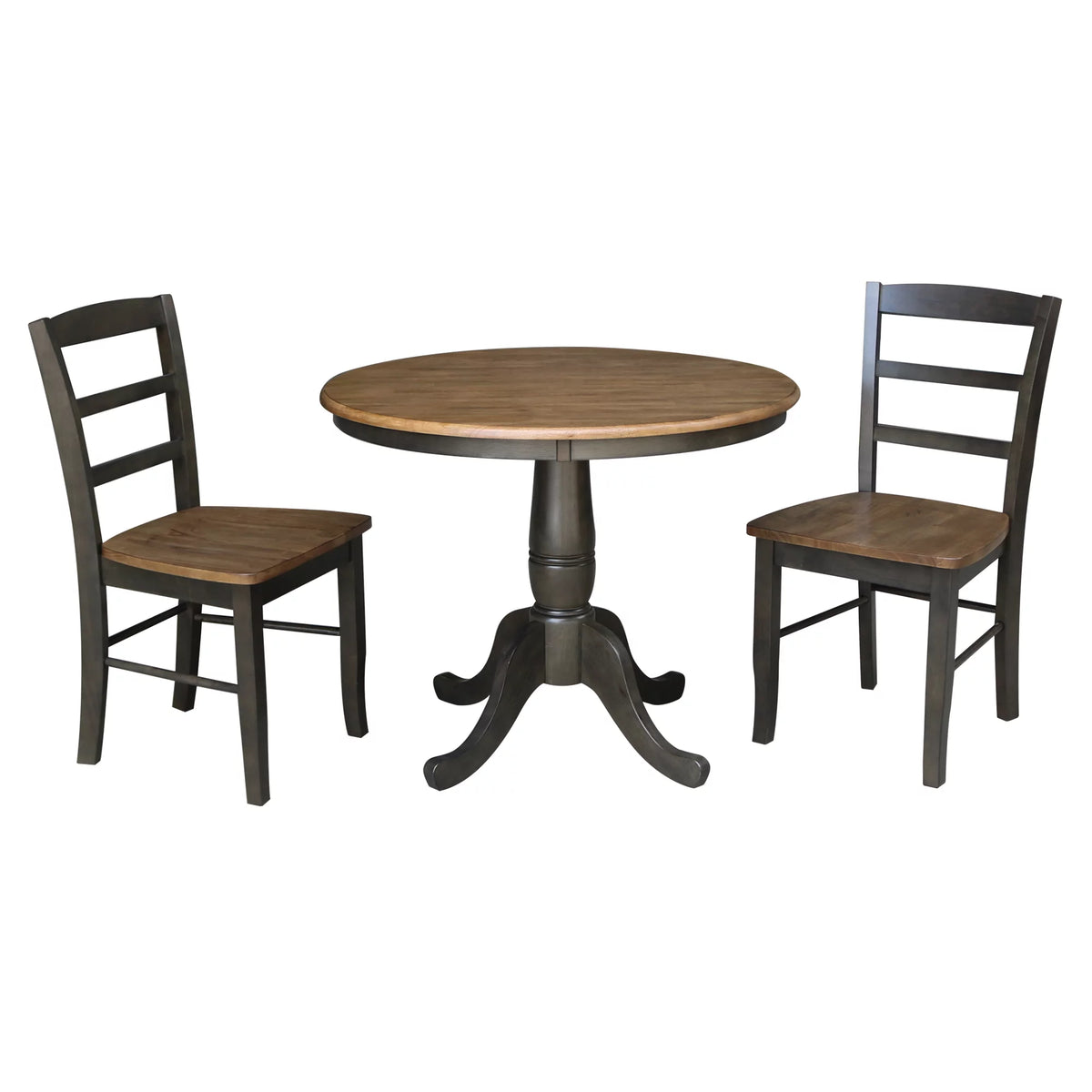 3-piece Solid Wood Dining Set with Round Pedestal Table and 2 Ladder Back Chairs X147658