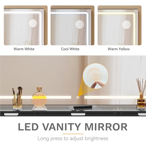 White Vanity Desk Set with LED Mirror and 11 Drawers H185
