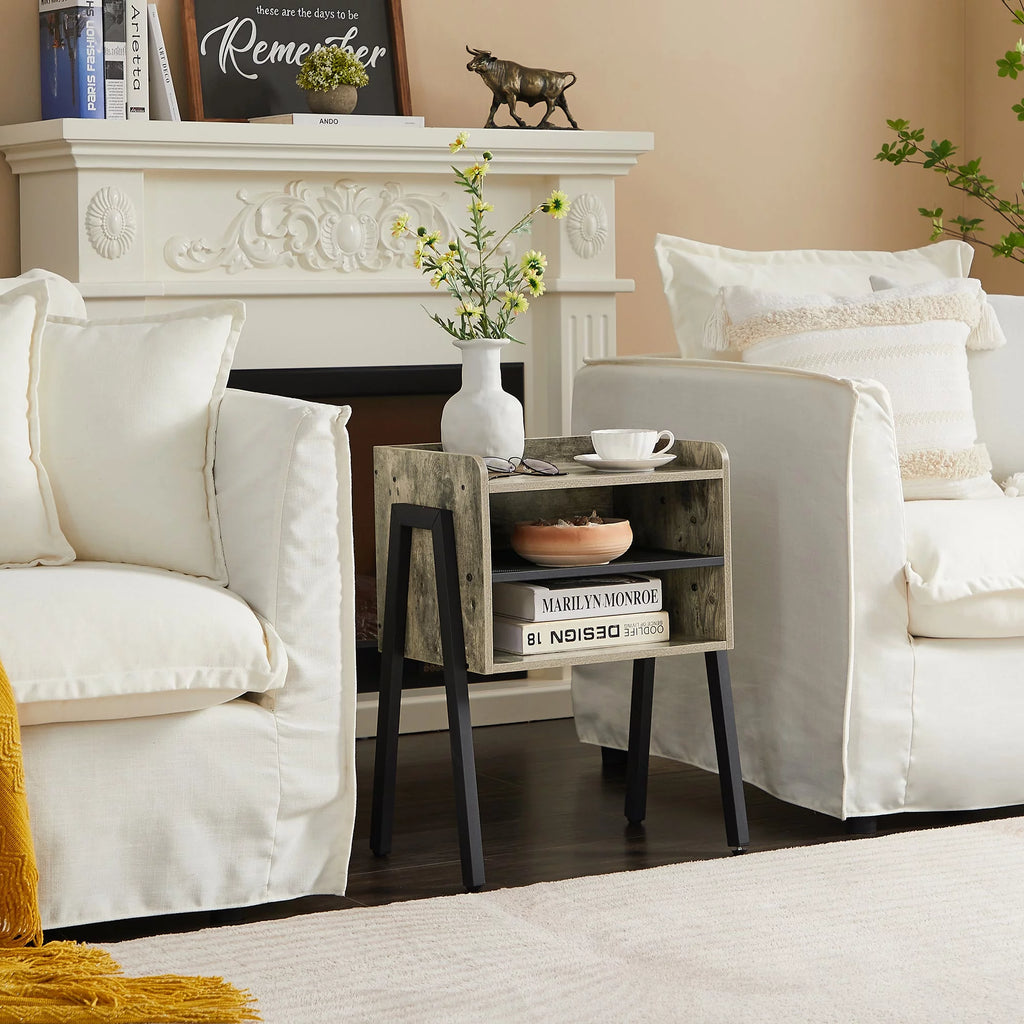 Set of 2 Stackable 2-tier Side End Table Gray M950684