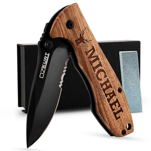 Personalized Engraved Oak Wood Pocket Knife K2026