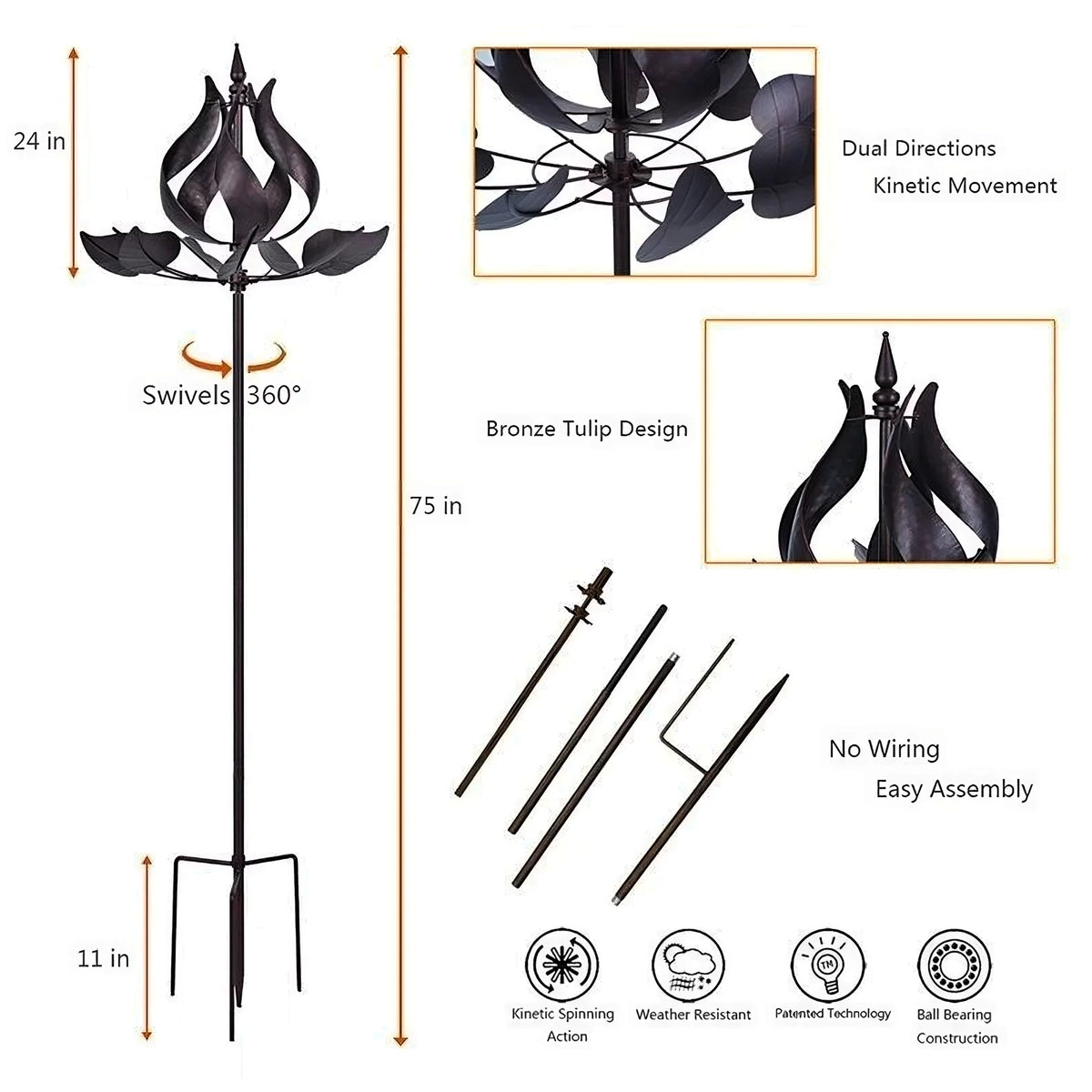 75 inch Bronze Stainless Steel Wind Spinner T150652