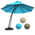 Blue 11 Feet Outdoor Cantilever Hanging Umbrella with Base and Wheels G172279