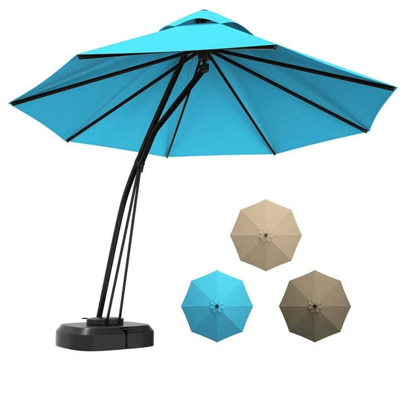 Blue 11 Feet Outdoor Cantilever Hanging Umbrella with Base and Wheels G172279
