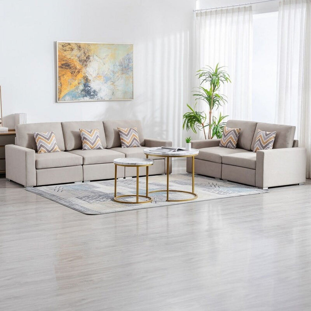 Grey Linen Fabric Sofa and Loveseat Set with Pillows K711709