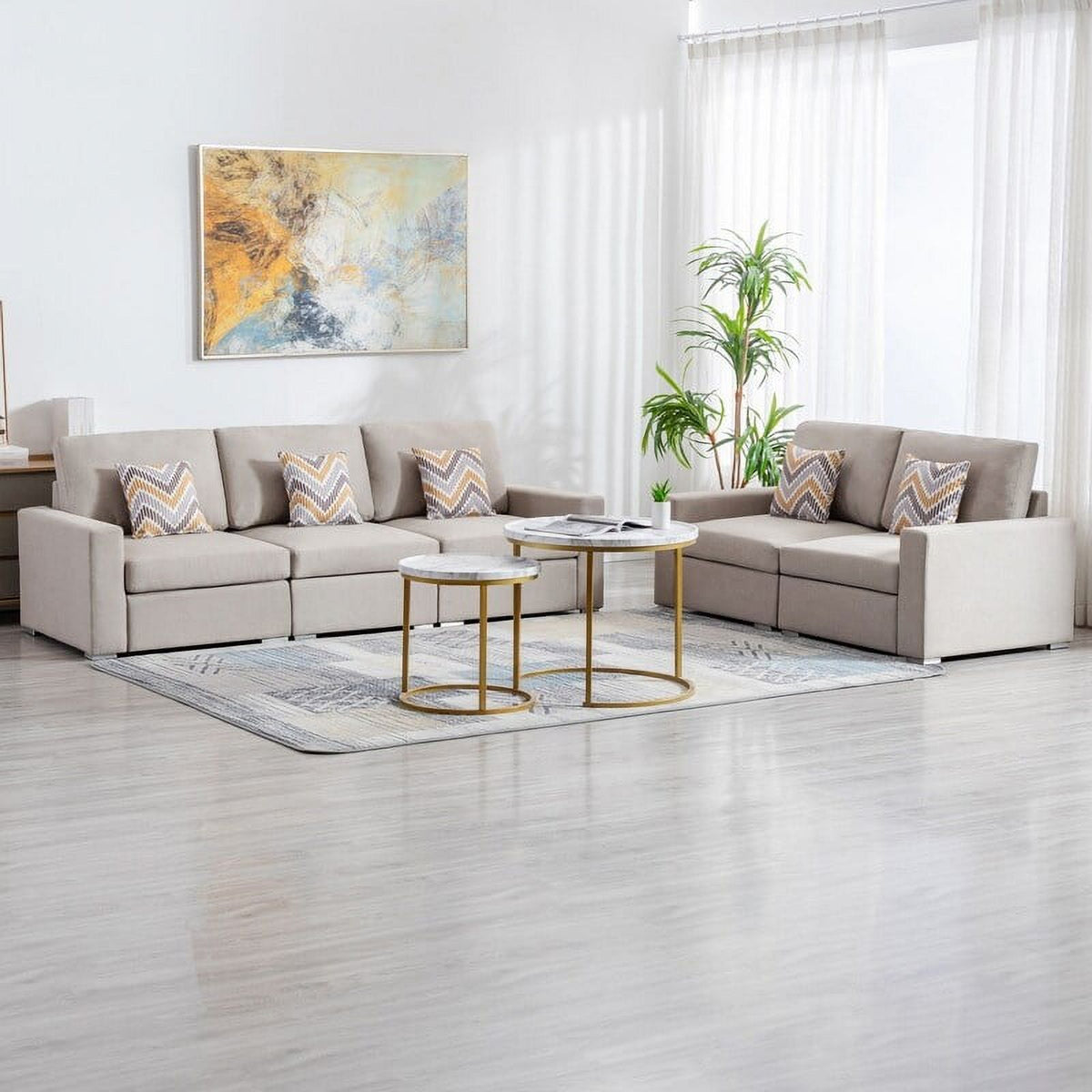 Grey Linen Fabric Sofa and Loveseat Set with Pillows K711709