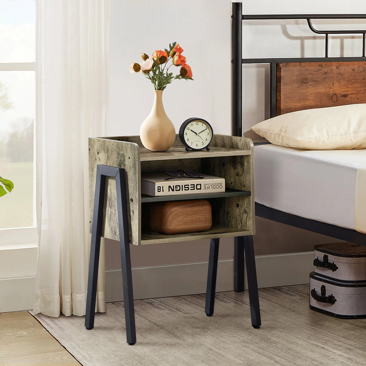 Set of 2 Stackable 2-tier Side End Table Gray M950684