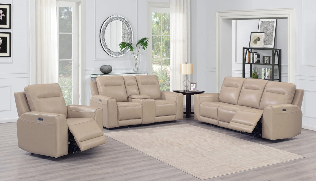 Tan Leather Power Reclining D57480
