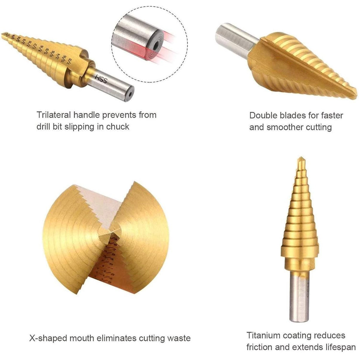Step Drill Bit Set with Automatic Center Punch, 50 Sizes, 2 Pack L6485