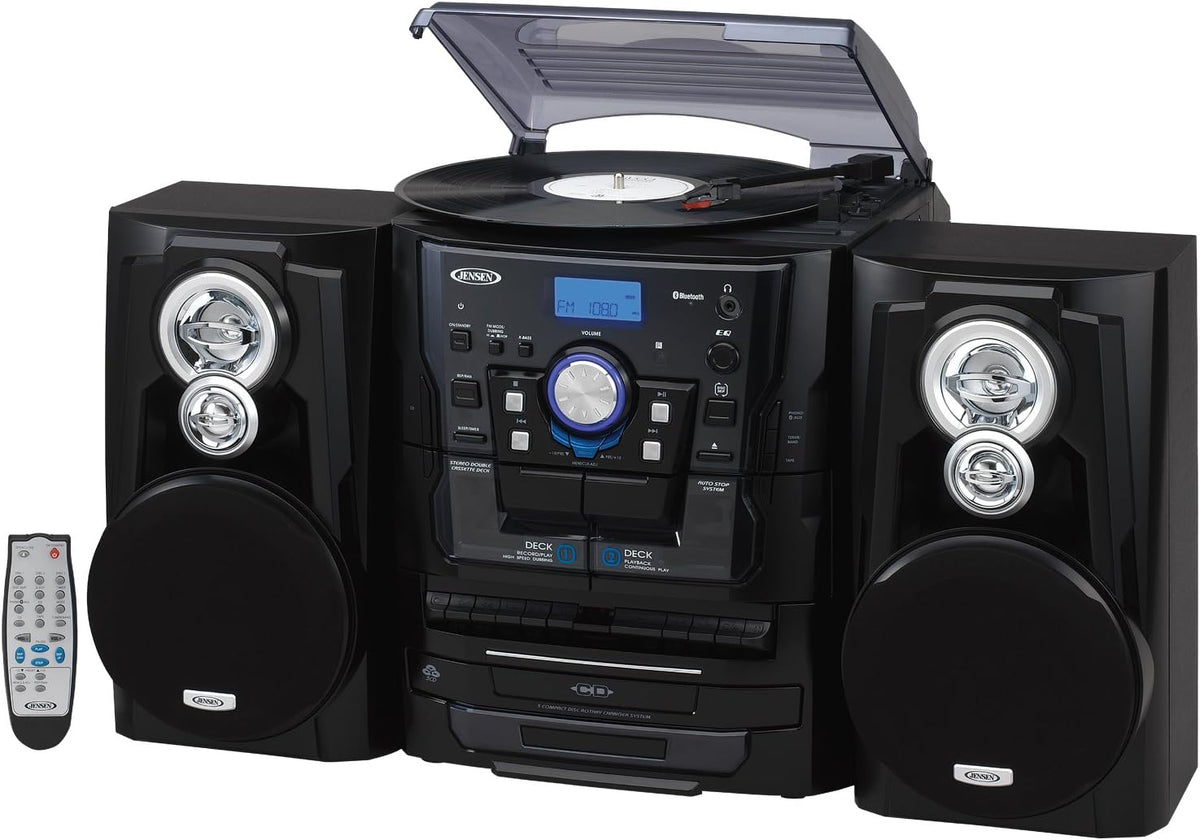 Bluetooth 3-Speed Stereo Turntable and 3 CD Changer with Dual Cassette Deck Y812490